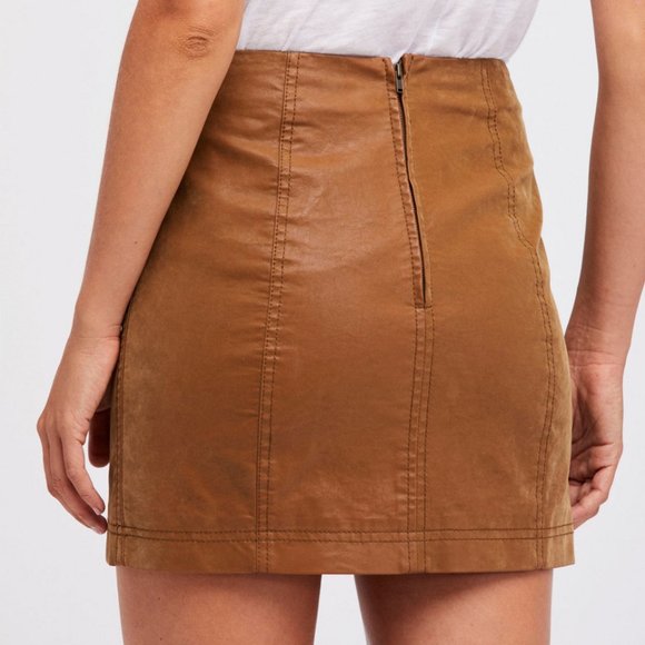 Free People Modern Femme Vegan Faux Leather Mini Skirt Camel Moroccan Spice 8 - Picture 4 of 10